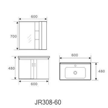 کابینت روشویی حمام 600 میلی متری با سینک سرامیکی آینه ای ضد خش